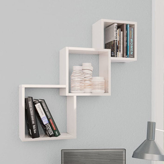 Javana High Gloss Cube Wall Shelf In White Furniture in Fashion