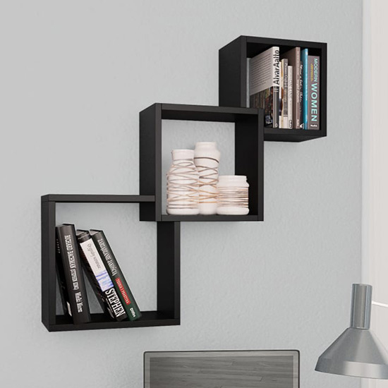 Javana High Gloss Cube Wall Shelf In Black Furniture in Fashion