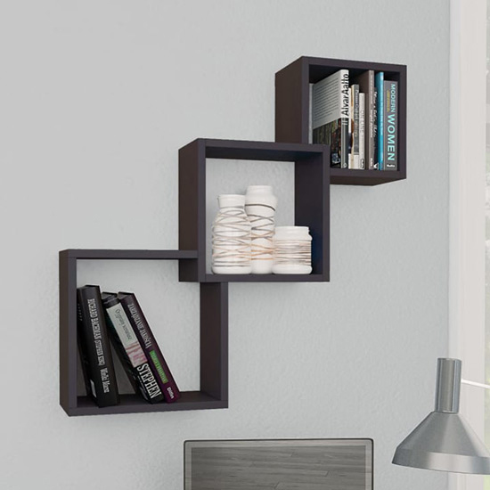 Photo of Javana wooden cube wall shelf in grey