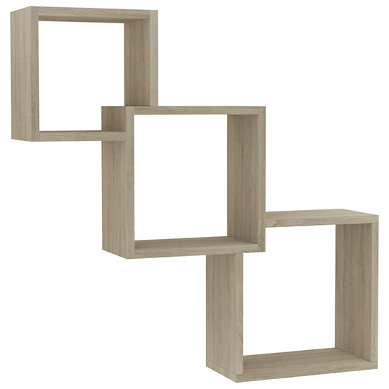 Javana Wooden Cube Wall Shelf In Sonoma Oak