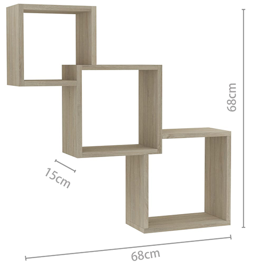 Javana Wooden Cube Wall Shelf In Sonoma Oak