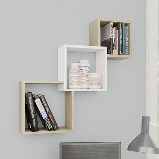 Javana High Gloss Cube Wall Shelf In White Furniture in Fashion