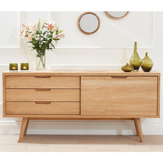 Javelin Wooden Sideboard With Sliding Door And 3 Drawers In Oak_2