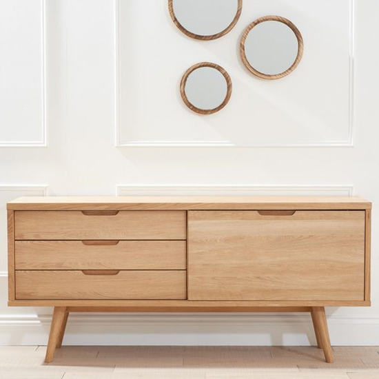 Javelin Wooden Sideboard With Sliding Door And 3 Drawers In Oak_4