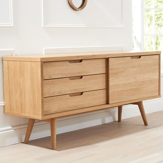 Javelin Wooden Sideboard With Sliding Door And 3 Drawers In Oak_5