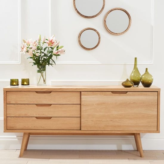 Javelin Wooden Sideboard With Sliding Door And 3 Drawers In Oak