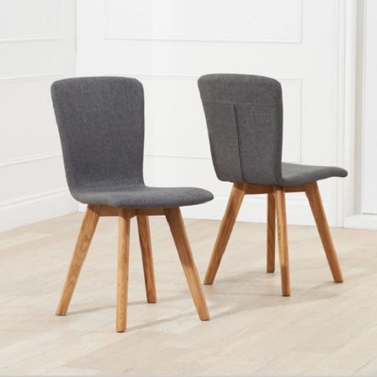 Javelin Charcoal Fabric Dining Chairs With Oak Legs In A Pair