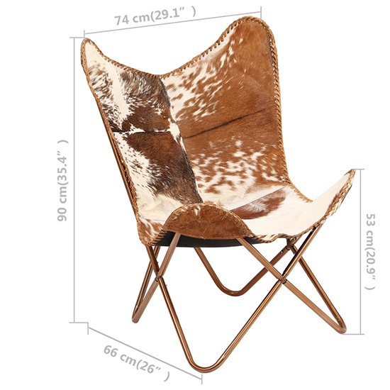 Javes Genuine Goat Leather Butterfly Chair In Brown And White_4