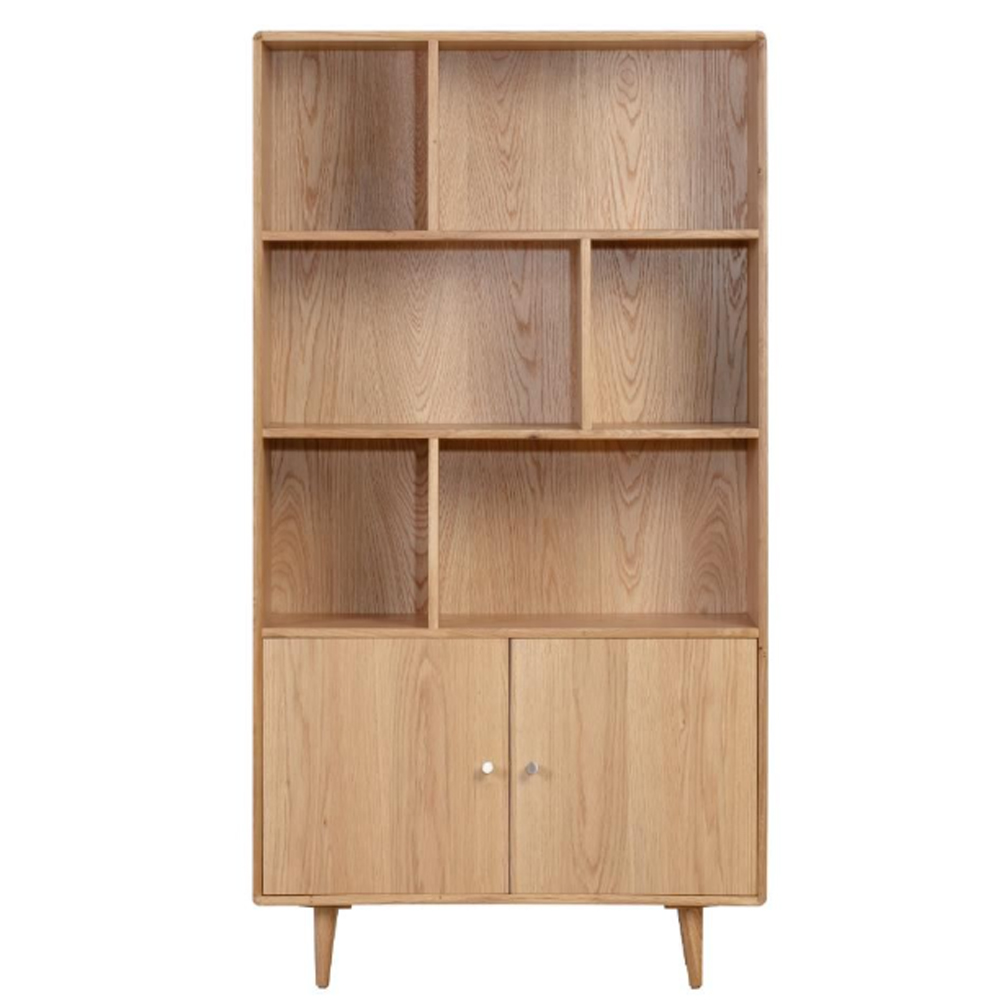 Javion Wooden Bookcase With 6 Shelves In Natural Oak
