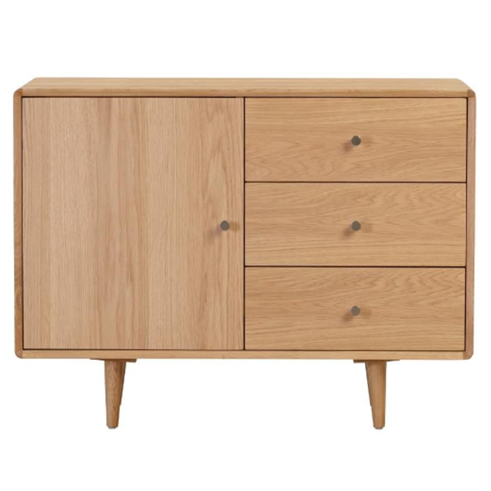 Javion Wooden Sideboard With 1 Door 3 Drawers In Natural Oak