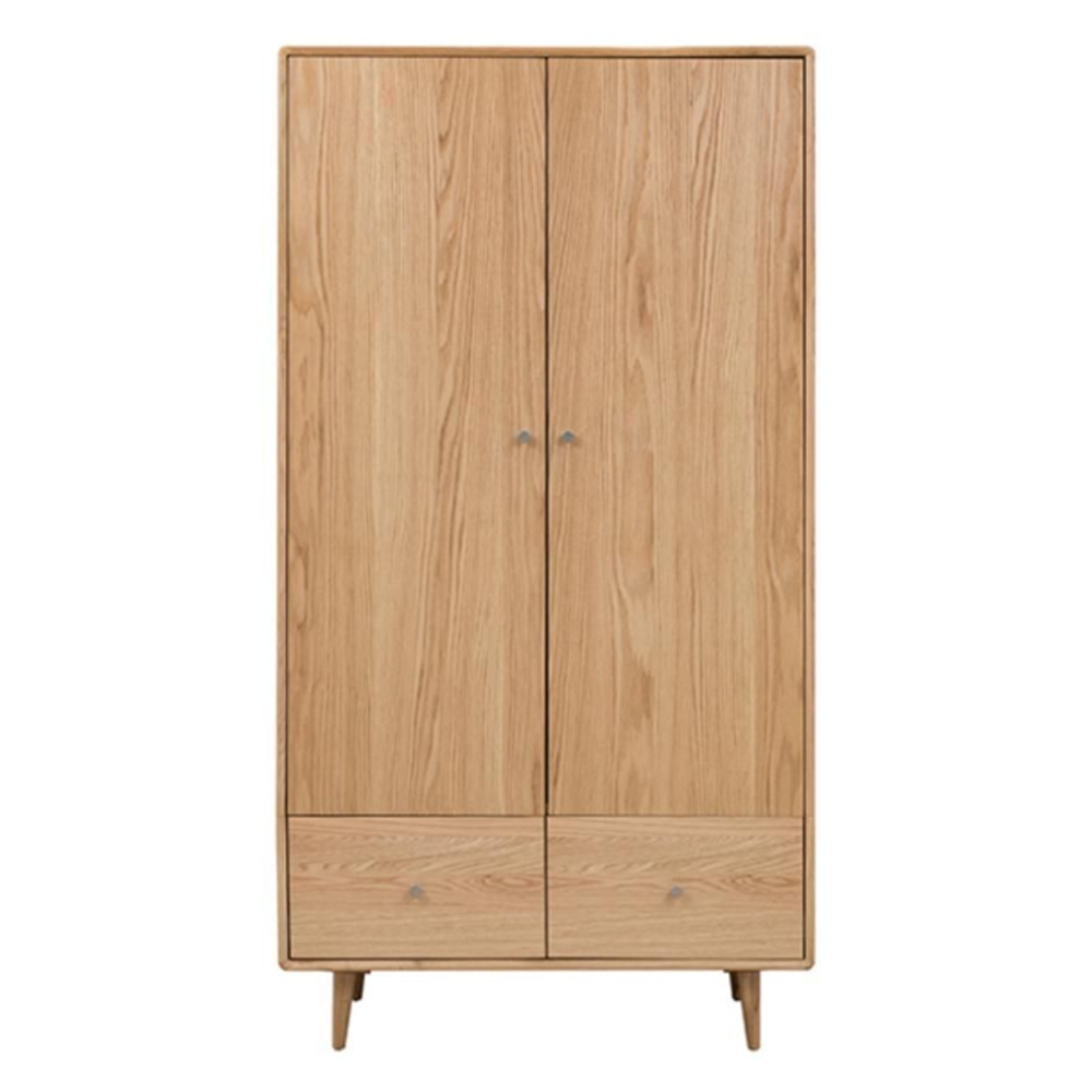 Javion Wooden Wardrobe With 2 Doors 2 Drawers In Natural Oak