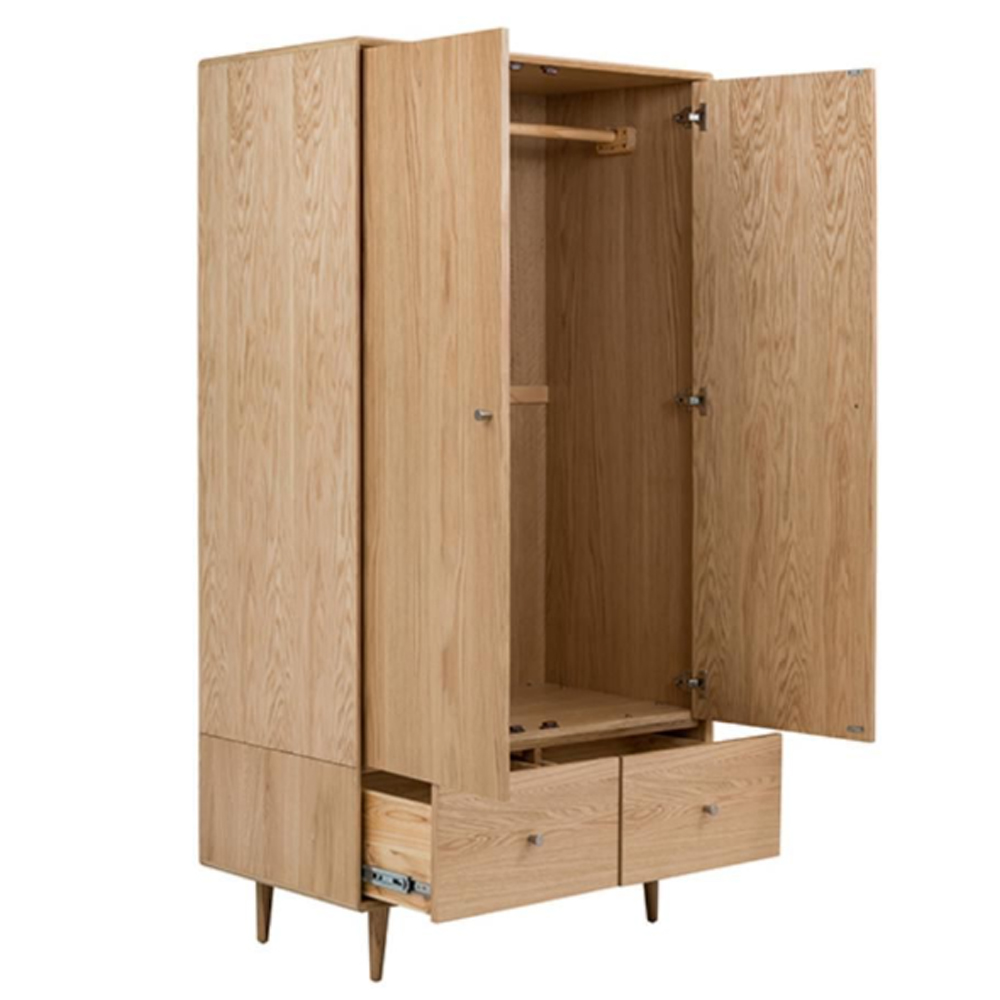Javion Wooden Wardrobe With 2 Doors 2 Drawers In Natural Oak