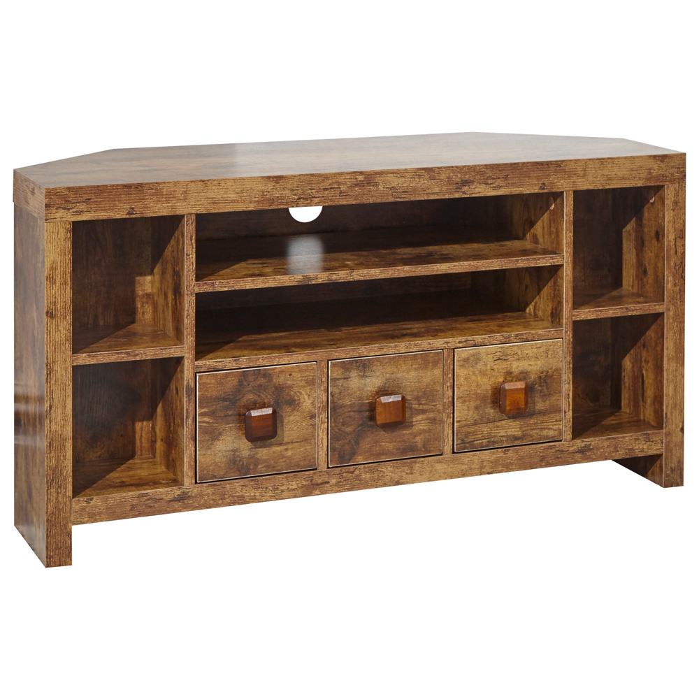 Jawcraig Wooden Corner TV Stand With 3 Drawers In Brown