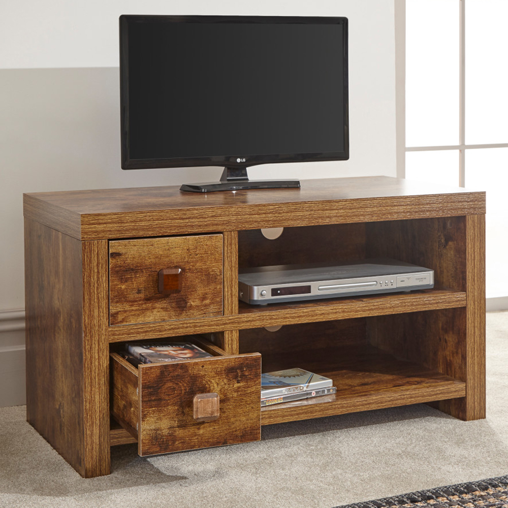 Jawcraig Wooden TV Stand With 2 Drawers In Brown