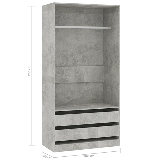 Jaxie Wooden Open Wardrobe With 2 Drawers In Concrete Effect