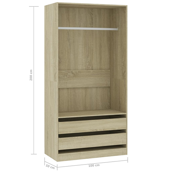 Jaxie Wooden Open Wardrobe With 2 Drawers In Sonoma Oak