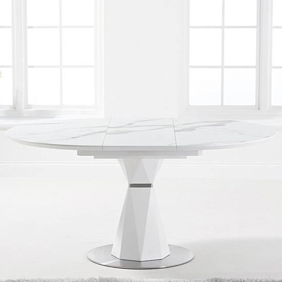 Jaydenia Round Extending Dining Table In White Marble Effect_3
