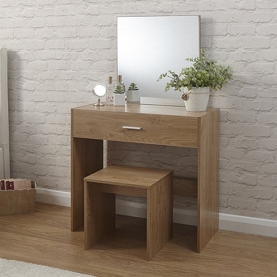 Johnstone Contemporary Wooden Dressing Table Set In Oak