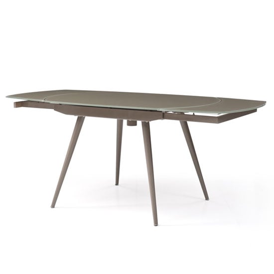 Jazz Glass Top Extending Dining Table In Taupe With Metal Legs