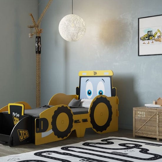 JCB Junior Kids Bed In Yellow With Screen Printed Graphics_3