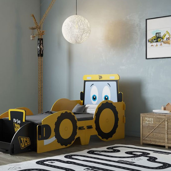 JCB Junior Kids Bed In Yellow With Screen Printed Graphics