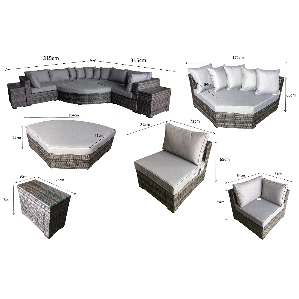 Jeana Rattan Garden Corner Sofa Set With 2 Side Tables In Brown