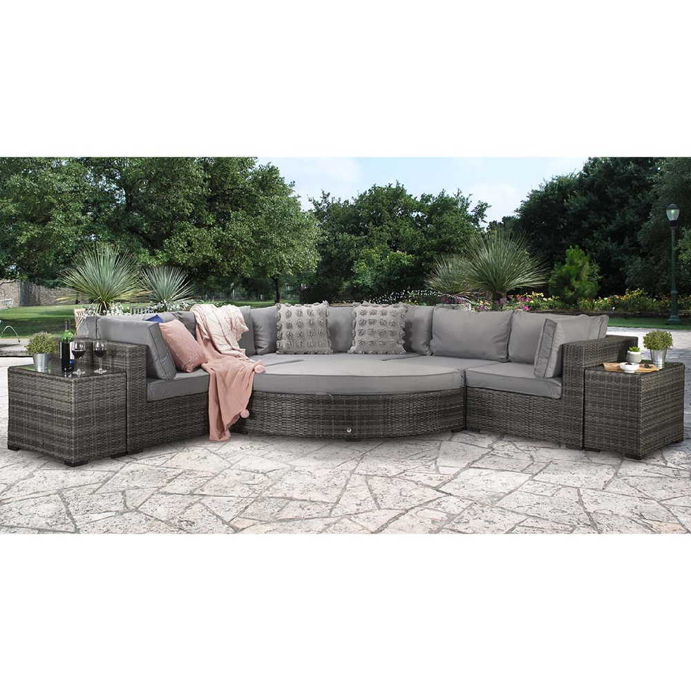 Jeana Rattan Garden Corner Sofa Set With 2 Side Tables In Grey
