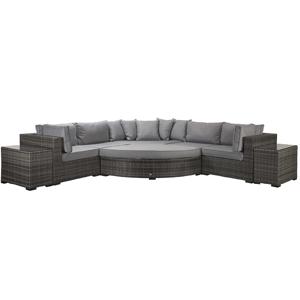 Jeana Rattan Garden Corner Sofa Set With 2 Side Tables In Grey