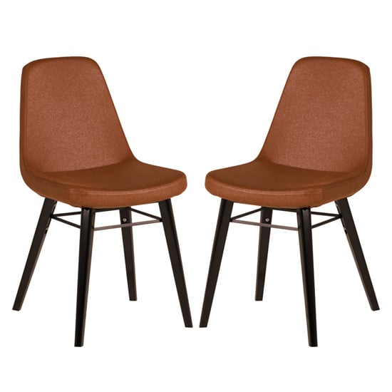 Jecca Tawny Fabric Dining Chairs With Black Legs In Pair