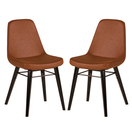 Read more about Jecca tawny fabric dining chairs with black legs in pair