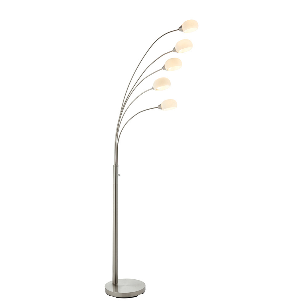 Jeddah 5 Light White Shades Floor Lamp In Satin Nickel