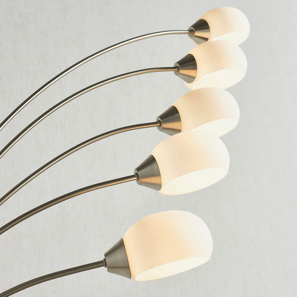 Jeddah 5 Light White Shades Floor Lamp In Satin Nickel