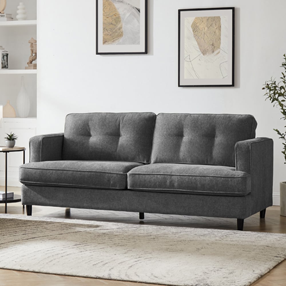 Read more about Jeddah fabric 3 seater sofa with black legs in grey