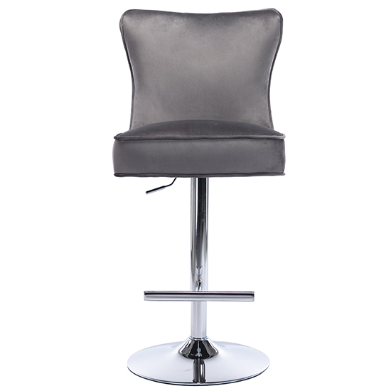 Jemona Dark Grey Velvet Bar Stools In Pair | Furniture in Fashion
