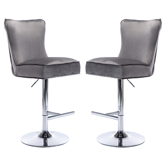 Product photograph of Jemona Dark Grey Velvet Bar Stools In Pair from Furniture in Fashion