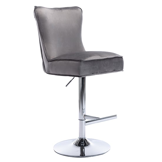 Product photograph of Jemona Velvet Bar Stool In Dark Grey from Furniture in Fashion