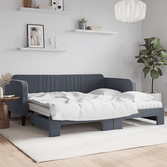 Product photograph of Jena Velvet Daybed With Guest Bed And Mattress In Dark Grey from Furniture in Fashion