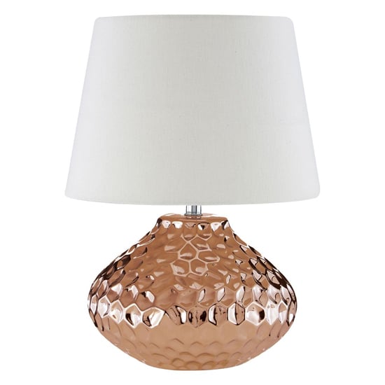 Photo of Jenato ivory fabric shade table lamp with copper ceramic base