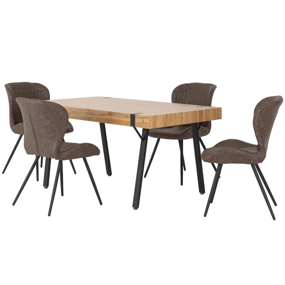 Jenlora Light Oak Wooden Dining Table with 4 Qinson Brown Chairs