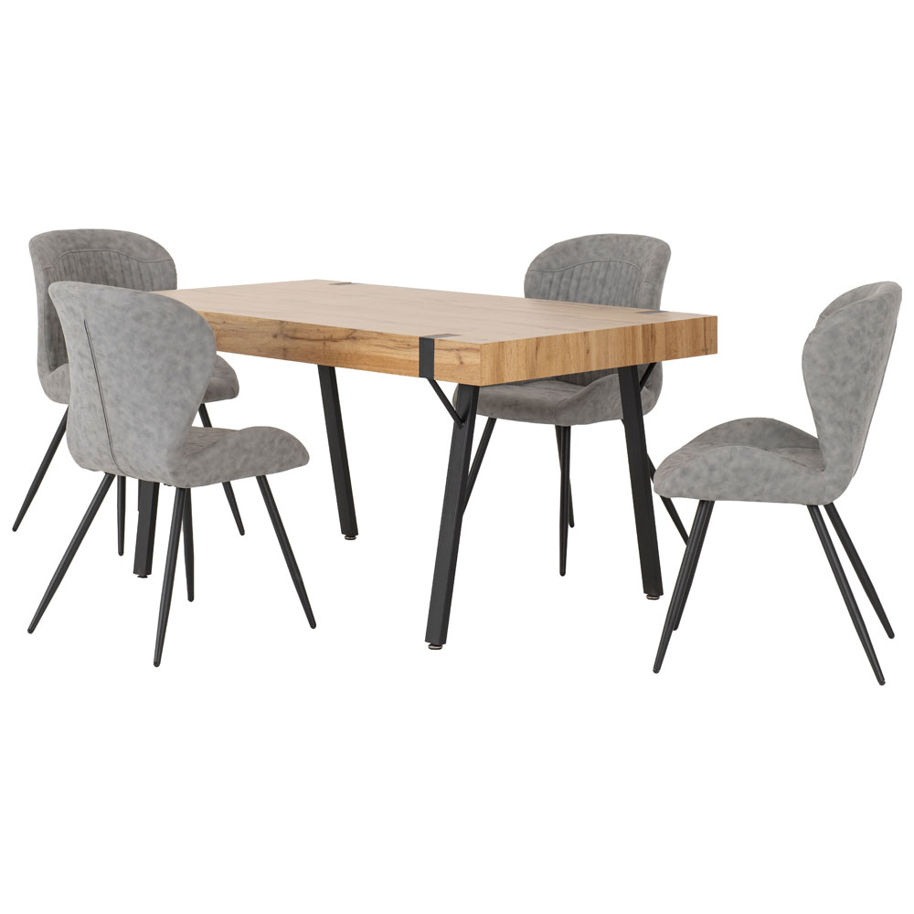 Jenlora Light Oak Wooden Dining Table with 4 Qinson Grey Chairs