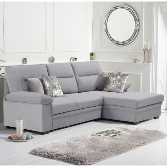 Jennot Linen Fabric Right Hand Facing Corner Sofa Bed In Grey
