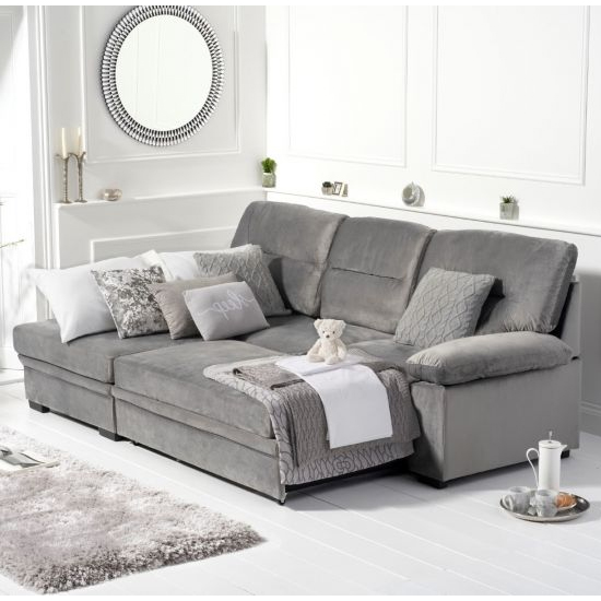 Jennot Velvet Left Hand Facing Corner Sofa Bed In Grey_2