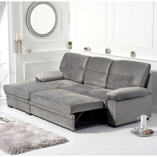 Jennot Velvet Left Hand Facing Corner Sofa Bed In Grey_4