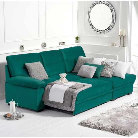 Jennot Velvet Right Hand Facing Corner Sofa Bed In Green_2
