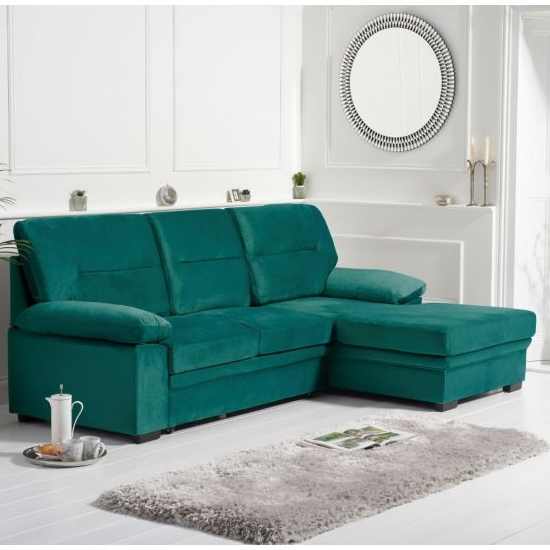 Jennot Velvet Right Hand Facing Corner Sofa Bed In Green_3