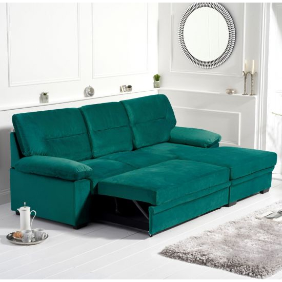 Jennot Velvet Right Hand Facing Corner Sofa Bed In Green_4