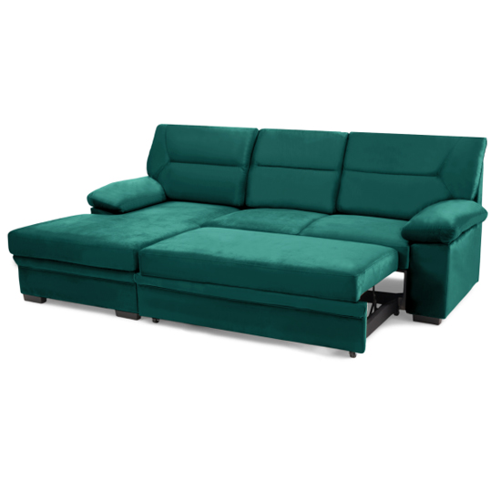 Jennot Velvet Right Hand Facing Corner Sofa Bed In Green_6