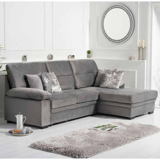 Jennot Velvet Right Hand Facing Corner Sofa Bed In Grey