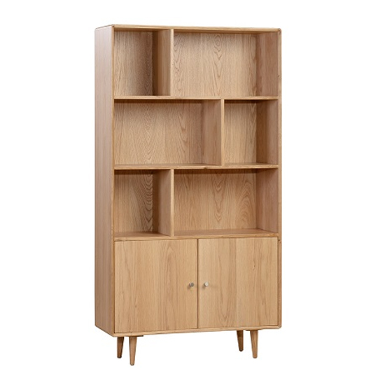 Javion Wooden Bookcase With 2 Doors In Natural Oak
