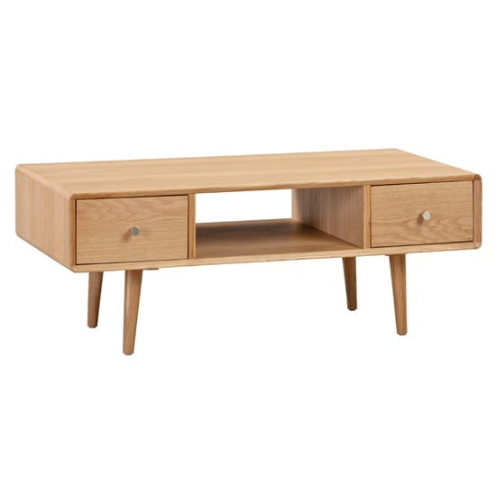 Product photograph of Javion Wooden Coffee Table With 2 Drawers In Natural Oak from Furniture in Fashion